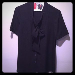 The Limited black short sleeve blouse with tie